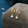Sterling Silver White Opal Dot Huggie Hoop Earrings, thumbnail 3 of 9
