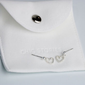 Sterling Silver Dainty Heart Dangle Stud Earrings, 4 of 5