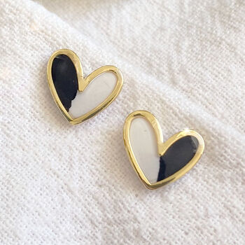 Black And White Polymer Clay Heart Studs, 2 of 5