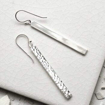 Sterling Silver Hammered Bar Earrings, 6 of 11