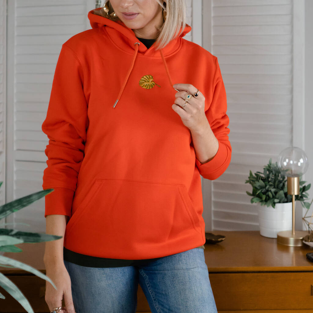 Embroidered Monstera Leaf Organic Hoodie By Rock On Ruby