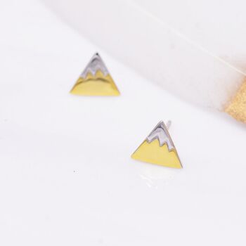 Sterling Silver Fuji Mountain Stud Earrings With 18ct Gold Coating, 3 of 12