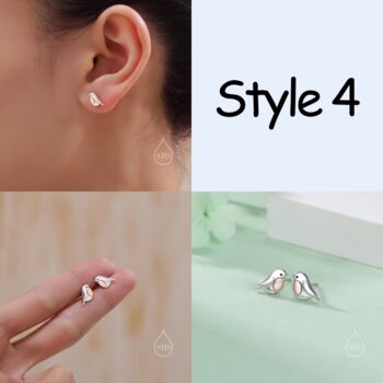 Sterling Silver Tiny Robin Bird Stud Earrings Six Styles Available, 5 of 12