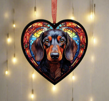 Dachshund Stained Glass Effect Heart Suncatcher, 5 of 9