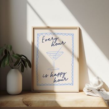 Every Hour Is Happy Hour Wall Print | Cornflower Blue, Navy And Cream, 2 of 3