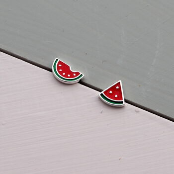 'One In A Melon' Sterling Silver Watermelon Earrings, 3 of 5
