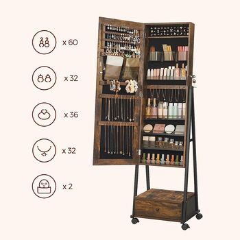 Floor Standing Jewelry Cabinet With Full Length Mirror, 3 of 10