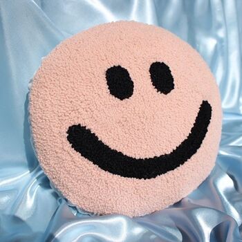 Peach Smiley Punch Needle Cushion, 2 of 4