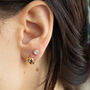 18ct Gold Plated Starburst Cz Heart Huggie Hoop Earrings, thumbnail 7 of 7