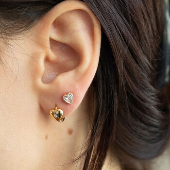 18ct Gold Plated Starburst Cz Heart Huggie Hoop Earrings, 7 of 7