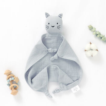 Cat Organic Cotton Muslin Baby Comforter Blanket, 4 of 6