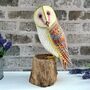 Large 30cm Hand Carved Painted Intricate Wooden Barn Owl Figurine For Bird Lovers, thumbnail 1 of 10