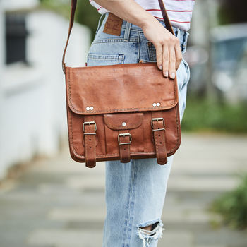 Leather Satchel With Front Pocket Midi, 4 of 10