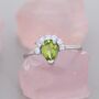 Genuine Pear Cut Peridot Crown Ring In Sterling Silver, thumbnail 6 of 12