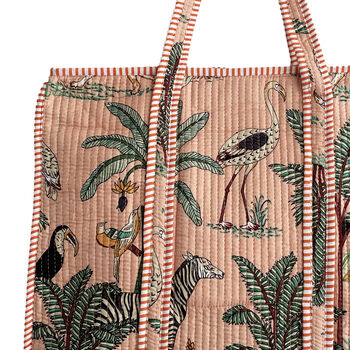 Jungle Print Large Quilted Cotton Tote Bag In Peach, 6 of 7