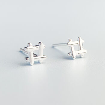 Sterling Silver Crosshatch Stud Earrings, 2 of 5
