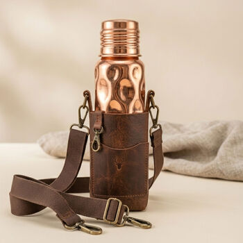 Hammered Copper Water Bottle And Geunine Leather Carrying Bag Set, 11 of 11