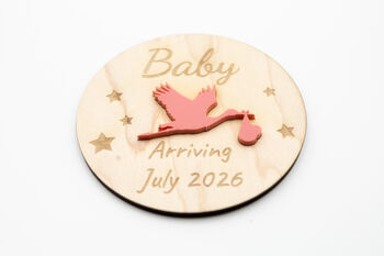 Modern Maple Acrylic Pregnancy Announcement Stork Sign, 4 of 12