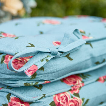 Set Of Two Blue Rose Seat Cushions With Ties, 4 of 4