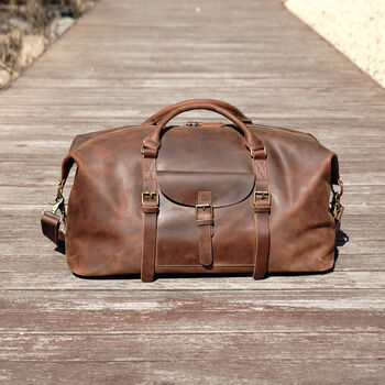 Genuine Leather Holdall With Front Pocket Detail, 10 of 12