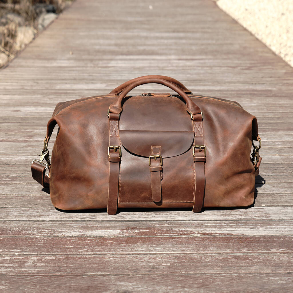 Genuine Leather Holdall With Front Pocket Detail By EAZO ...