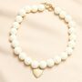 Cream Beaded Heart Charm Pendant Necklace In Gold Plating, thumbnail 1 of 4