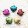 Set Of Five Glass Heart Baubles, thumbnail 2 of 4