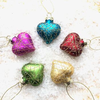 Set Of Five Glass Heart Baubles, 2 of 4