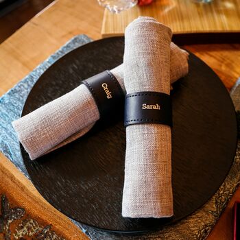 Navy Personalised Leather Napkin Rings, 5 of 6