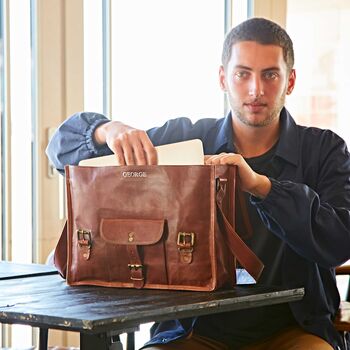 Personalised Brown Leather Vintage Satchel Bag, 4 of 11