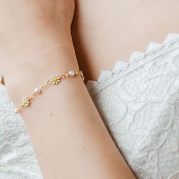Gold Plated Sun Flower White Pearl Charms Bracelets, 4 of 6