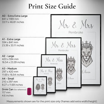 Personalised Mr And Mrs Print Royal Lion Portraits Wall Art, 6 of 7