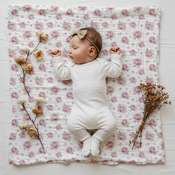 Luxury Rosie Rose Floral Organic Bamboo Muslin Swaddle, 2 of 3