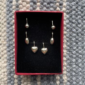 Set Of Three Classic Sterling Silver Drop Earrings For Christmas, 6 of 6