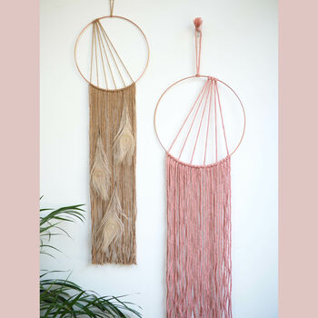 Modern Macrame Hoop Wall Hanging With Feathers, 3 of 5