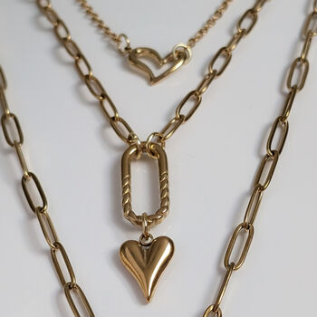 Womens Gold Chunky Chain Heart Charm Necklace Set, 6 of 6