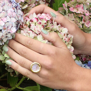 Sterling Silver, Ceramic, Glass And Gold Dawn Adjustable Ring, 6 of 7