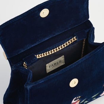 Rosy Posy Embroidered Blue Mini Top Handle Tote, 8 of 8