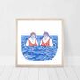 'Swimming Ladies One' Square Lino Art Print, thumbnail 2 of 2
