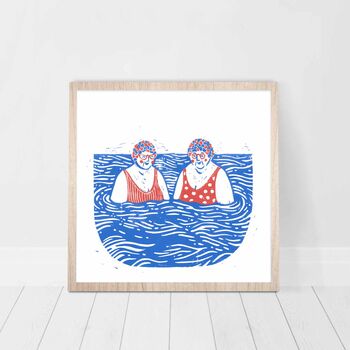 'Swimming Ladies One' Square Lino Art Print, 2 of 2