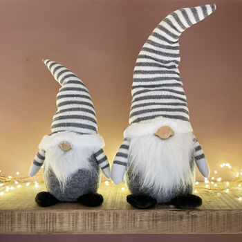 Grey And White Knitted Tomte Decoration Two Sizes, 2 of 6