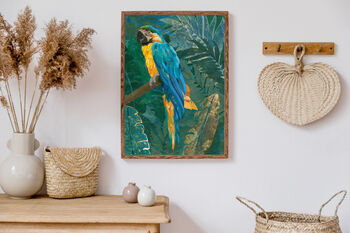 Macaw Gold Green Tropical Jungle Rainforest Print, 4 of 5
