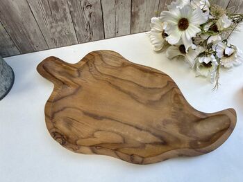 38cm Hand Carved Teak Root Leaf Bowl Wood Serving Dish, 6 of 12