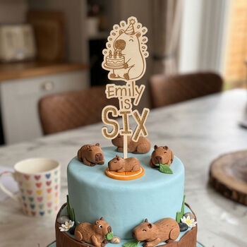 Personalised Capybara Birthday Wooden Cake Topper, 3 of 5