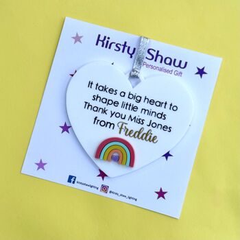 Teacher Thank You Gift, Personalised Heart With Rainbow Keepsake, 3 of 5