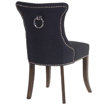 Black Studded Linen Dining Chair With Back Ring, 2 of 2