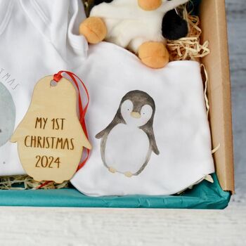 Personalised My First Christmas Penguin Baby Gift Set, 4 of 6