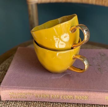 Mustard Scalloped Mug With A Gold Handle, 2 of 3