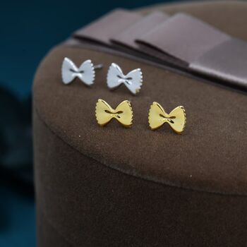 Farfalle Pasta Ribbon Bow Stud Earrings Sterling Silver, 3 of 12