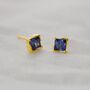 Yellow Gold Princess Cut Birthstone Earrings December Tanzanite, thumbnail 1 of 4